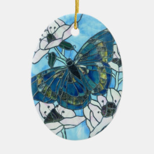 Ornement Ovale En Céramique Papillon