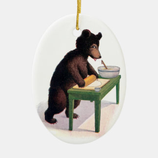 Ornement Ovale En Céramique Pâte de roulement d'ours de nounours pour des