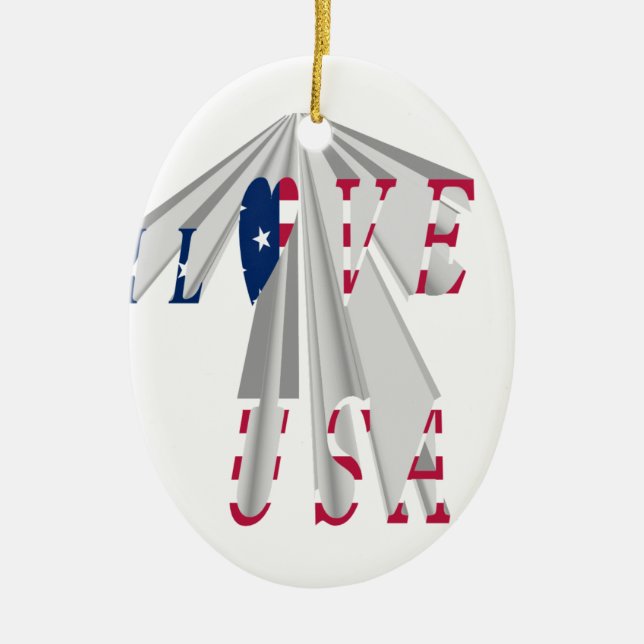Ornement Ovale En Céramique Patriotisme effarant : I Love USA Perspective Art (Devant)