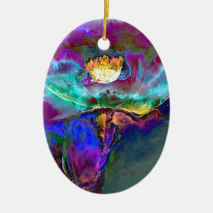 Ornement Ovale En Céramique Peinture de fleur de teal violet élégant romantiqu