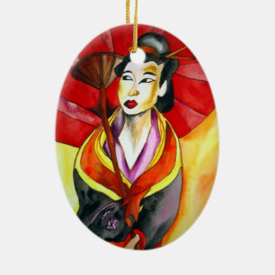 Ornement Ovale En Céramique peinture originale d'art Geisha