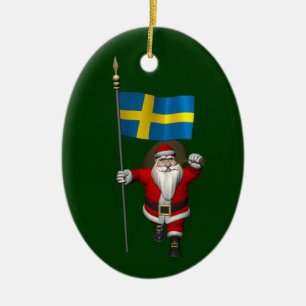 Ornement Ovale En Céramique Père Noël Avec L'Ensigne De Suède