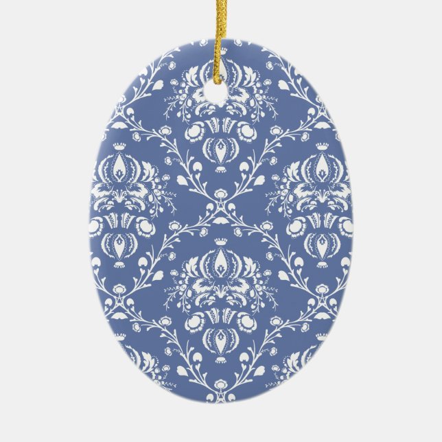 Ornement Ovale En Céramique Periwinkle Blue and White Damask (Devant)
