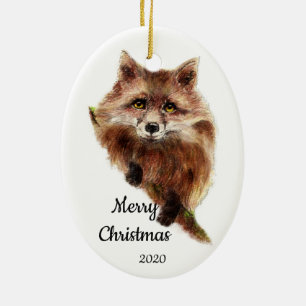 Ornement Ovale En Céramique Personnalisé Dé Noël mignon Renard rouge animal