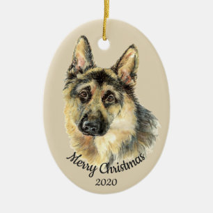 Ornement Ovale En Céramique Personnalisé Noël Personnalisé Aquarelle Berger Al