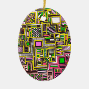 Ornement Ovale En Céramique Pink and Yellow Geometric shapes pop art punk