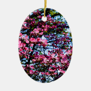 Ornement Ovale En Céramique Pink flowering Dogwood tree