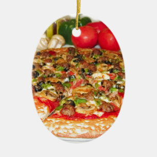 Ornement Ovale En Céramique Pizza italienne