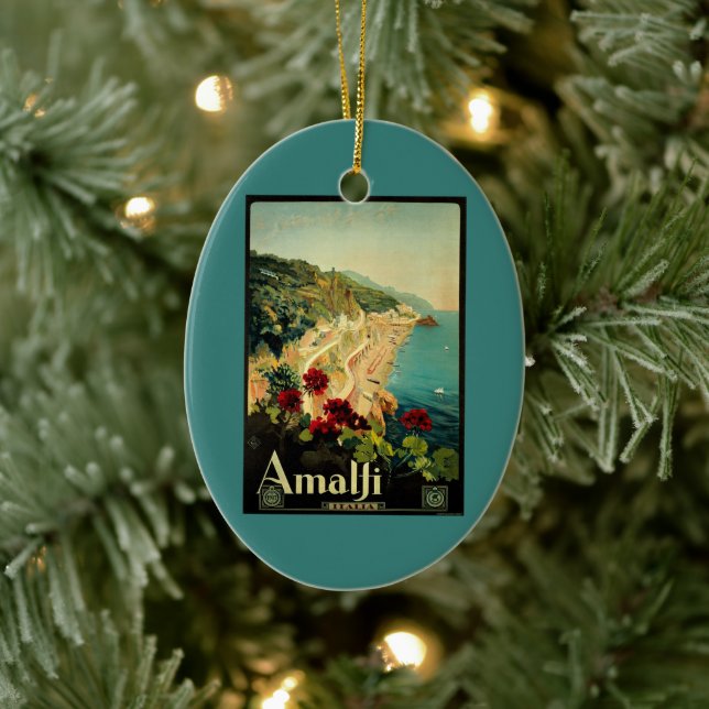 Ornement Ovale En Céramique Plage de la côte italienne d'Amalfi (Arbre)