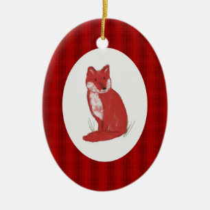 Ornement Ovale En Céramique Plaid rouge et ornement en pastel d'illustration