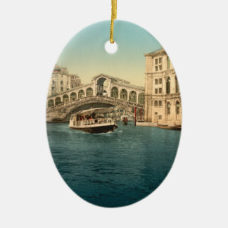 Ornement Ovale En Céramique Pont de Rialto et canal grand, Venise