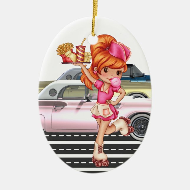 Ornement Ovale En Céramique Professions - Serveuse - SRF (Devant)