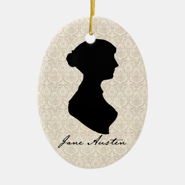 Ornement Ovale En Céramique Profil de silhouette de Jane Austen (Devant)