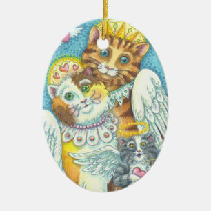 ORNEMENT OVALE EN CÉRAMIQUE PURRS LOURD CHAT ANGELS CHRISTMAS ORNAMENT