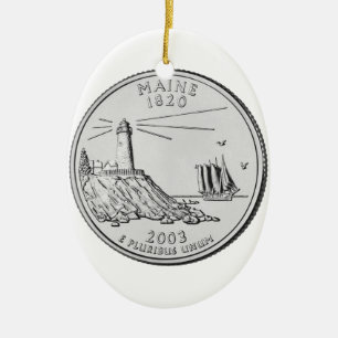 Ornement Ovale En Céramique Quart de dollar du Maine