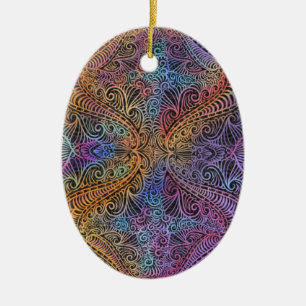 Ornement Ovale En Céramique Rainbow Kaleidoscope Mandala