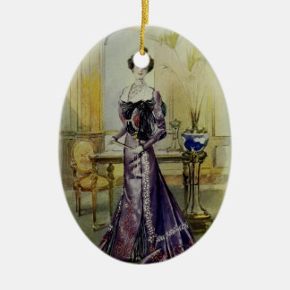 Ornement Ovale En Céramique Robe Mode-Jaune française de Dame-Cru victorien