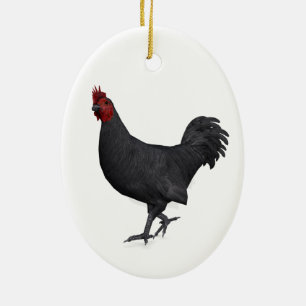 Ornement Ovale En Céramique Rooster noir
