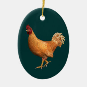 Ornement Ovale En Céramique Rooster orange coloré