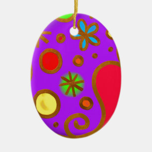 Ornement Ovale En Céramique Rouge violet jaune peint
