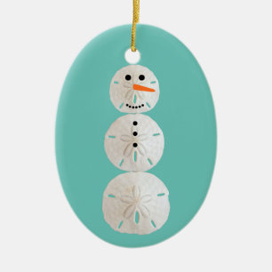 Ornement Ovale En Céramique Sable Dollar Snowman