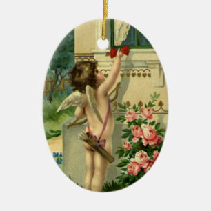 Ornement Ovale En Céramique Saint Valentin victorienne vintage, Angel Hearts