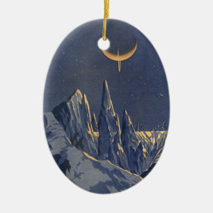 Ornement Ovale En Céramique Science-Fiction vintage, Croissant Lune Planète Ne