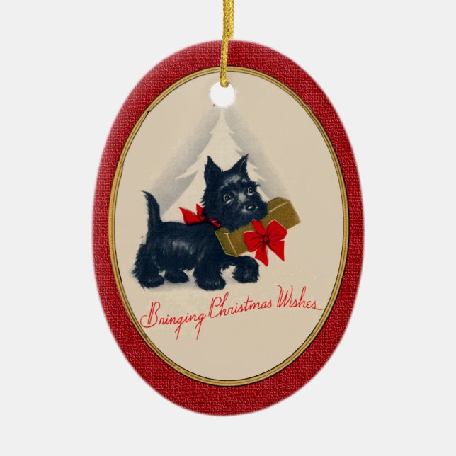 Ornement Ovale En Céramique Scottish Terrier Scottie Chien avec cadeau et arbr (Devant)