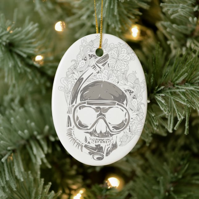 Ornement Ovale En Céramique Scuba Diver personnalisé Crâne Noël (Arbre)