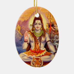 Ornement Ovale En Céramique Seigneur Shiva Meditating Ornament