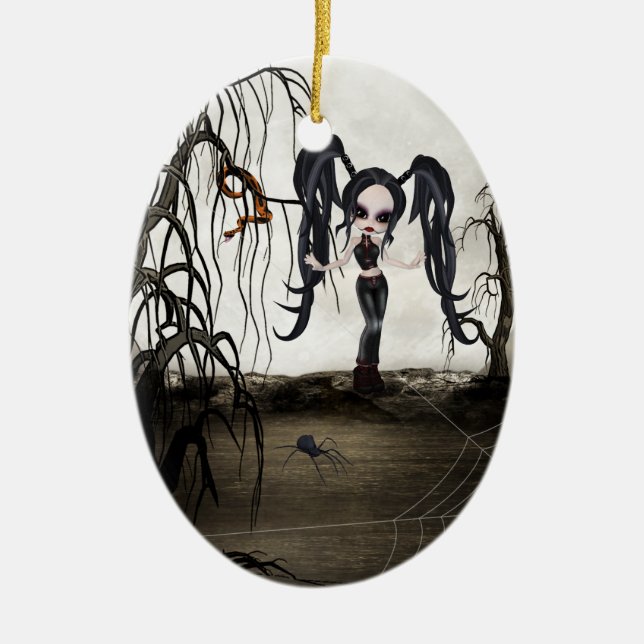 Ornement Ovale En Céramique Sepia Goth Girl (Devant)