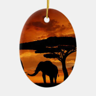 Ornement Ovale En Céramique Silhouette africaine d'éléphant d'arbre de baobab