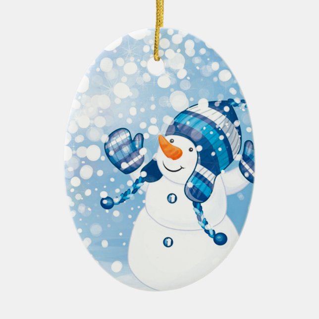 Ornement Ovale En Céramique Snowman (Devant)
