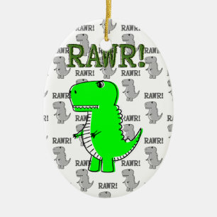 Ornement Ovale En Céramique T-Rex mignon et en colère avec Motif noir et blanc