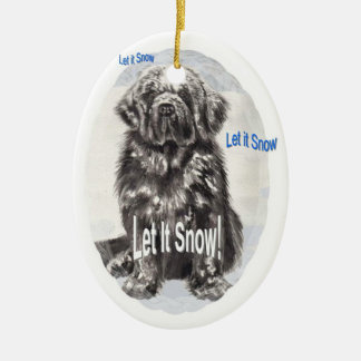 Ornement Ovale En Céramique Terre-Neuve "l'a laissé neiger "