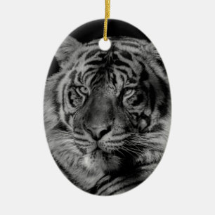 Ornement Ovale En Céramique Tigre noir et blanc