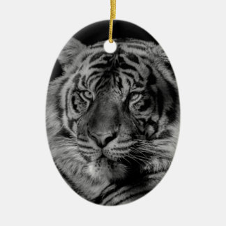 Ornement Ovale En Céramique Tigre noir et blanc