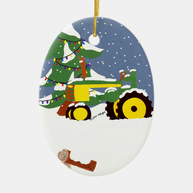 Ornement Ovale En Céramique Tracteur Arbre de Noël (Devant)
