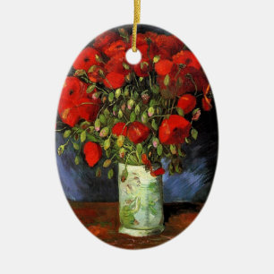 Ornement Ovale En Céramique Vase aux Coquelicots Rouges Vincent van Gogh