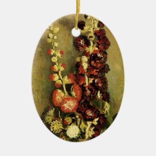Ornement Ovale En Céramique Vase avec Hollyhocks par Vincent van Gogh