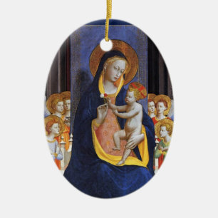 Ornement Ovale En Céramique VIERGE AVEC ENFANT ET SAINTS, Saphir Bleu