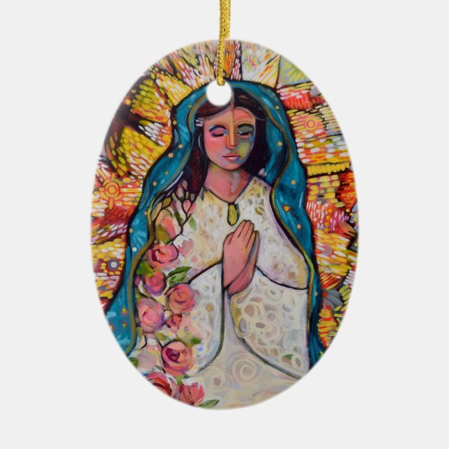 Ornement Ovale En Céramique Vierge d'ornement de Noël de Guadalupe (Devant)