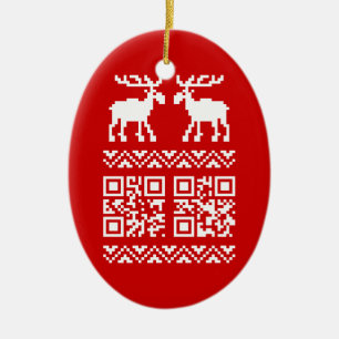 Ornement Ovale En Céramique Vilain Sweater QR Code Bonne année!