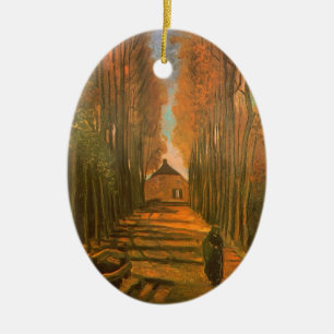 Ornement Ovale En Céramique Vincent van Gogh - Avenue des peupliers à l'automn