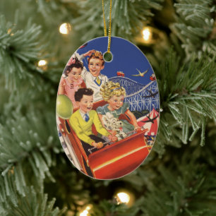 Ornement Ovale En Céramique Vintage Enfants Ballottes Roller Dessous de verre