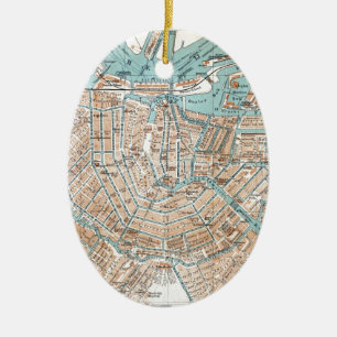 Ornement Ovale En Céramique Vintage Map of Amsterdam (1905)