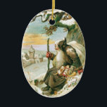 Ornement Ovale En Céramique Vintage Noël Père Noël<br><div class="desc">Ornement d'arbre de Noël avec vintage Père Noël.</div>