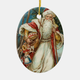 Ornement Ovale En Céramique Vintage Noël Père Noël