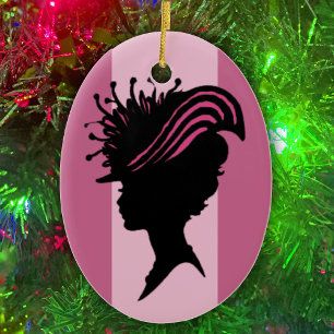 Ornement Ovale En Céramique Vintage Victorien Lady Black Silhouette Fancy Casq