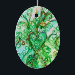 Ornement Ovale En Céramique WHIMSICAL FLOURISHES HEART bright pink blue green<br><div class="desc">Colorful blossoms and blooms in Spring ,  Watercolor painting with golden and silver  foil .</div>